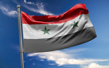 Naklejka na ściany i meble Syrian Flag is Waving Against Blue Sky with Clouds