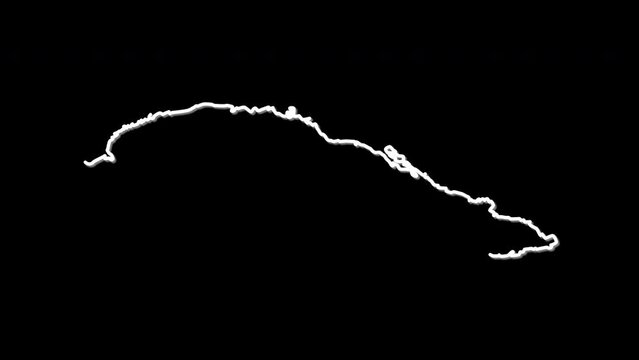Cuba map, country territory outline self drawing animation. Line art.