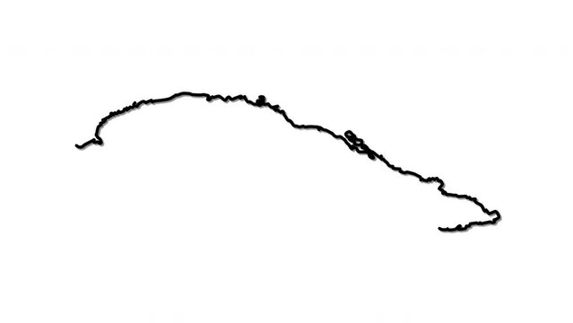 Cuba map, country territory outline self drawing animation. Line art.