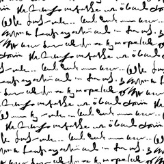 Handwritten abstract text seamless pattern, vector monochrome script background, hand drawn illustration