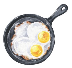 Fried egg in a frying pan. Food illustration.