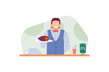 illustration of waiters serving food