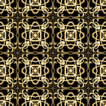 Seamless luxurious surface pattern in golden color. Use for fashion design, clothing, fabrics, home decoration, bedding, wallpapers, invitations, greeting cards and gift packages.