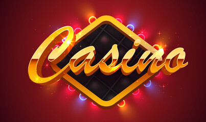 Casino online banner. Sign with golden letters.