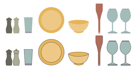 Kitchen items set. Icons, banners, illustration
