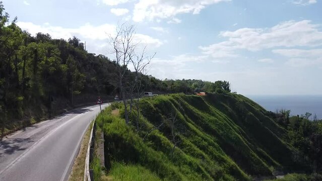 Aerial view of the sea and the mountains near Rimini, Italy