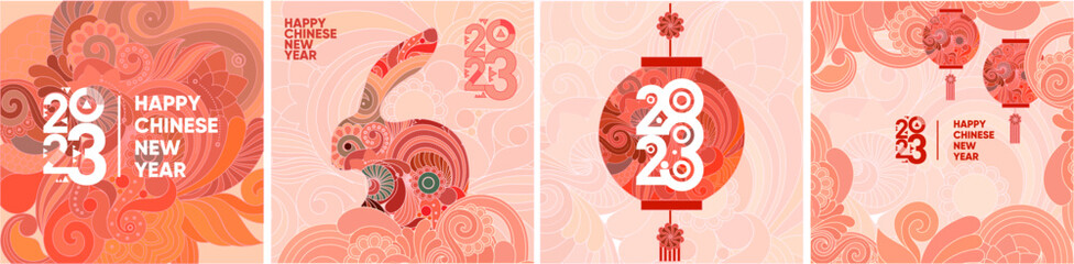 2023. Happy Chinese new year. Year of the Rabbit. Set of vector backgrounds.