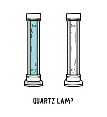 Quartz lamp with ultraviolet blue radiation, mercury tube light bulb icon, vector linear illustration in doodle sketch hand drawn style