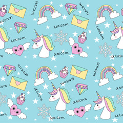vector seamless pattern unicorn kawaii background