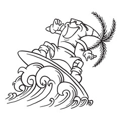 Coloring illustration of surfing palm tree mascot