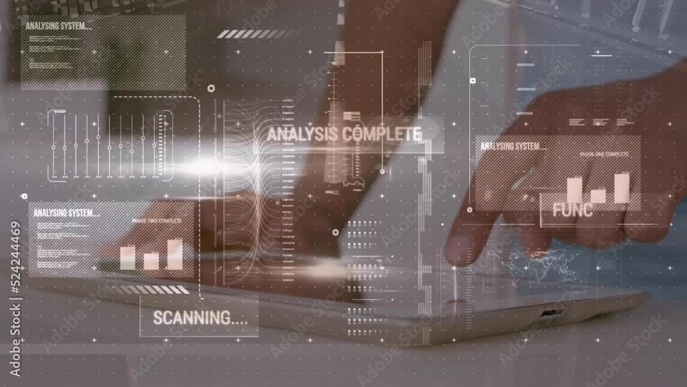 Poster animation of data processing over hands using tablet