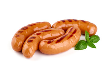 Roasted bavarian sausages, isolated on white background.