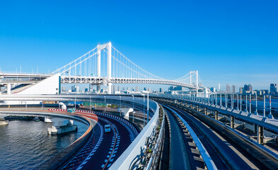 新交通ゆりかもめ車上からレインボーブリッジ