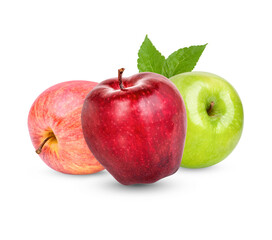 Fresh apple with leaves isolated on transparent background (.PNG)