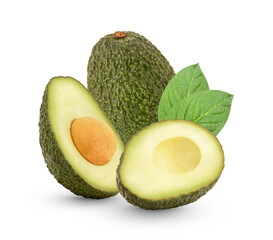 Fresh avocado with leaves isolated on transparent background (.PNG)