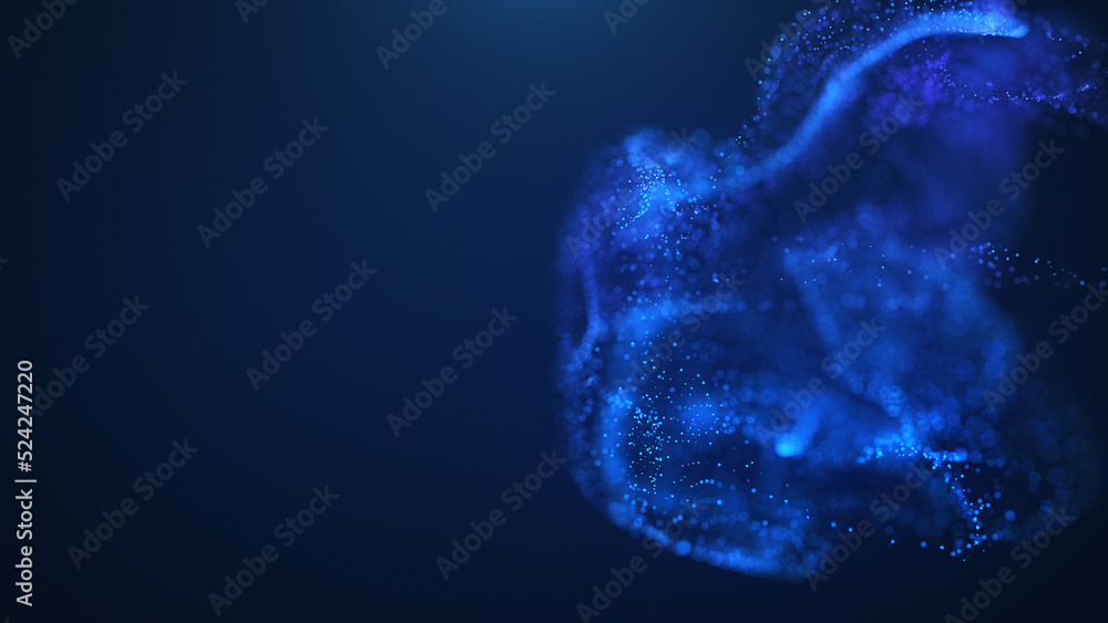 Poster blue fluid particles collision background. digital data flow. creative abstract background. seamless