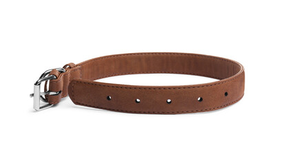 Brown leather dog collar isolated on white