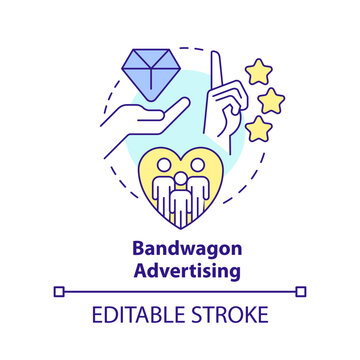 Bandwagon advertising concept icon. Marketing strategy abstract idea thin line illustration. Propaganda technique. Isolated outline drawing. Editable stroke. Arial, Myriad Pro-Bold fonts used