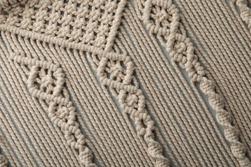 Texture of beautiful macrame as background, top view. Decorative element