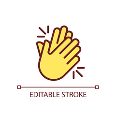 Clapping hands pixel perfect RGB color icon. Applause and greeting after performance. Non verbal signal. Isolated vector illustration. Simple filled line drawing. Editable stroke. Arial font used