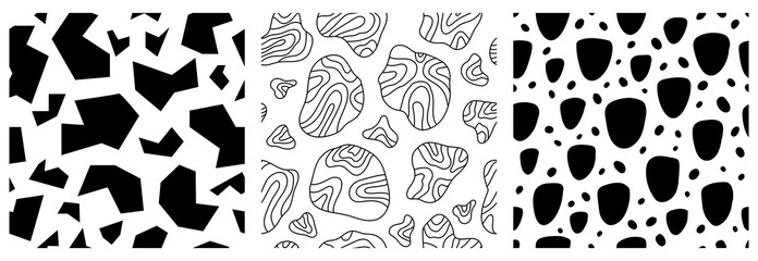 Hand drawn natural organic shapes seamless pattern set
