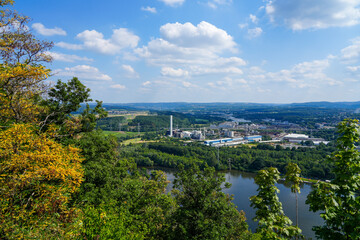 View of the Ruhr area from the Ruhr steep slopes of Hohensyburg and Hagen. landscape on the Ruhr.
