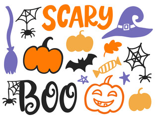 Halloween Cartoon Hand drawn doodle shapes set