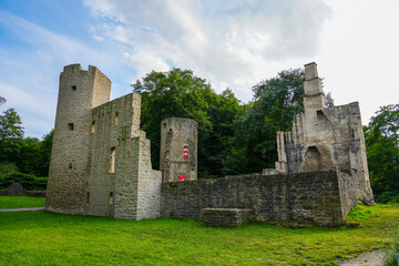 Hardenstein Castle in Witten. Castle ruins on the Ruhr in North Rhine-Westphalia.
