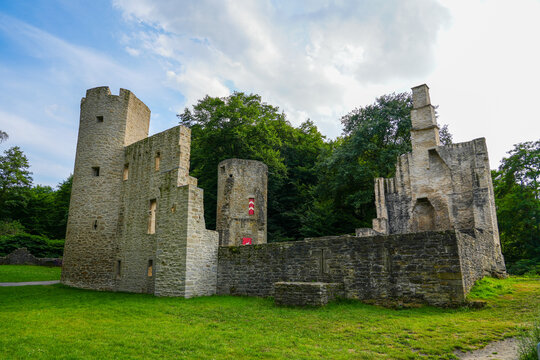Hardenstein Castle in Witten. Castle ruins on the Ruhr in North Rhine-Westphalia.
