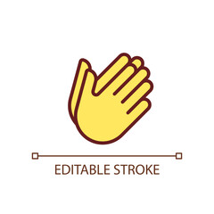 Hand holding something pixel perfect RGB color icon. Space between palms. Gesture and position. Isolated vector illustration. Simple filled line drawing. Editable stroke. Arial font used