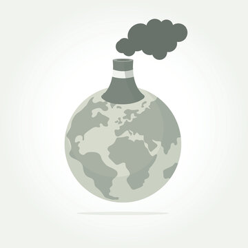 Pollution of the environment concept. Grey globe with factory.