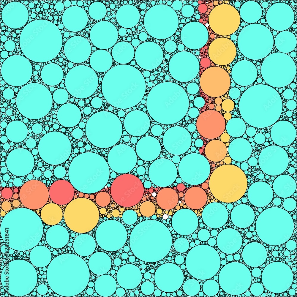 Poster abstract decorative color circles of different sizes and colors are randomly placed in the bg