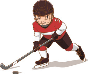 Cartoon character of hockey player.