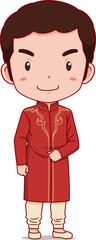 Cartoon boy in India traditional costume.	