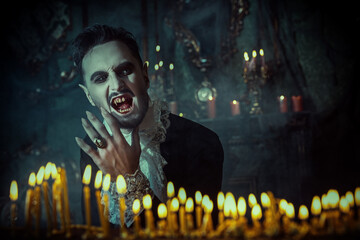 vampire baring his teeth - obrazy, fototapety, plakaty