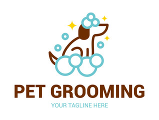 Dog or pet grooming and washing logo design template. Pet Care salon sign. Vector illustration.