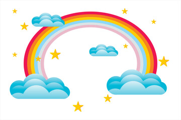 Rainbow with clouds. Concept of a colorful rainbow. Hand-drawn rainbow