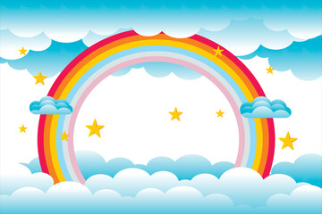 Rainbow with clouds. Concept of a colorful rainbow. Hand-drawn rainbow