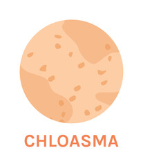 Chloasma. A Skin Problem and Disease. Pigmentation and Freckles on Human Skin. Melasma in Close up. Zoom. Circle Icon. Color Image. Vector illustration for Medical Design.