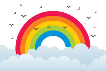 Rainbow with clouds. Concept of a colorful rainbow. Hand-drawn rainbow