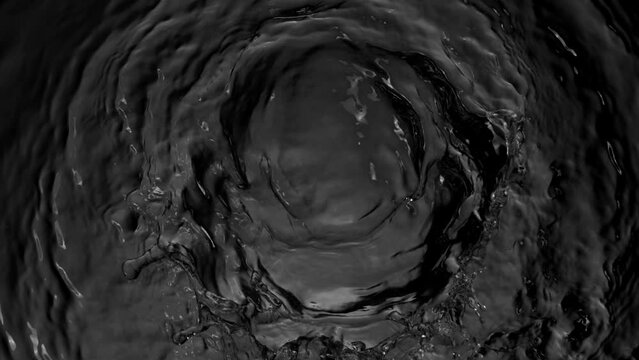 Super slow motion of water surface on dark background. Filmed on high speed cinema camera, 1000 fps.