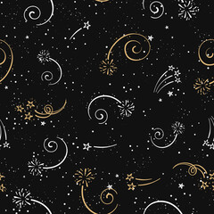 Fun hand drawn doodle fireworks, seamless pattern, great for textiles, wrapping, banner, wallpapers - vector design