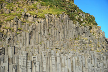 Basalt rocks at Reynisfjara Black Beach in Iceland - close-up