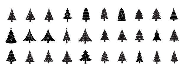 A set of Black Christmas Tree Vector illustration and Icon. A set of Christmas tree icon symbol. Various christmas tree silhouette. set of Christmas Tree black flat glyph
