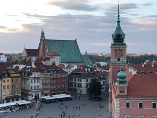 Fototapeta premium Warsaw old city panoramic view with St. Anne's Church and St John's Archcathedral, Poland, summer 2022. Best Warsaw cityscapes. Most popular Polish tourist attractions and famous Poland sightseeings