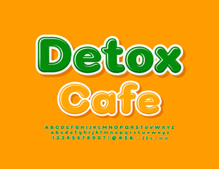 Vector health concept Detox Cafe with Alphabet Letters, Numbers and Symbols set. Green Stylish Font
