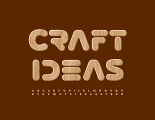 Vector wooden emblem Craft Ideas, Unique natural Font. Abstract style Alphabet Letters and Numbers set
