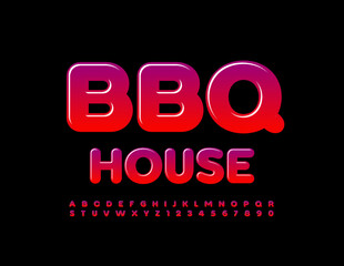 Vector hot banner BBQ House. Bright gradient Font. Creative set of Alphabet Letters and Numbers