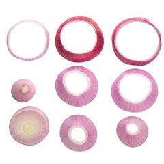 Sliced of Fresh Red onions isolated on alpha background.