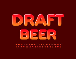 Vector creative emblem Draft Beer. Bright glossy Font. Gradient Alphabet Letters and Numbers set